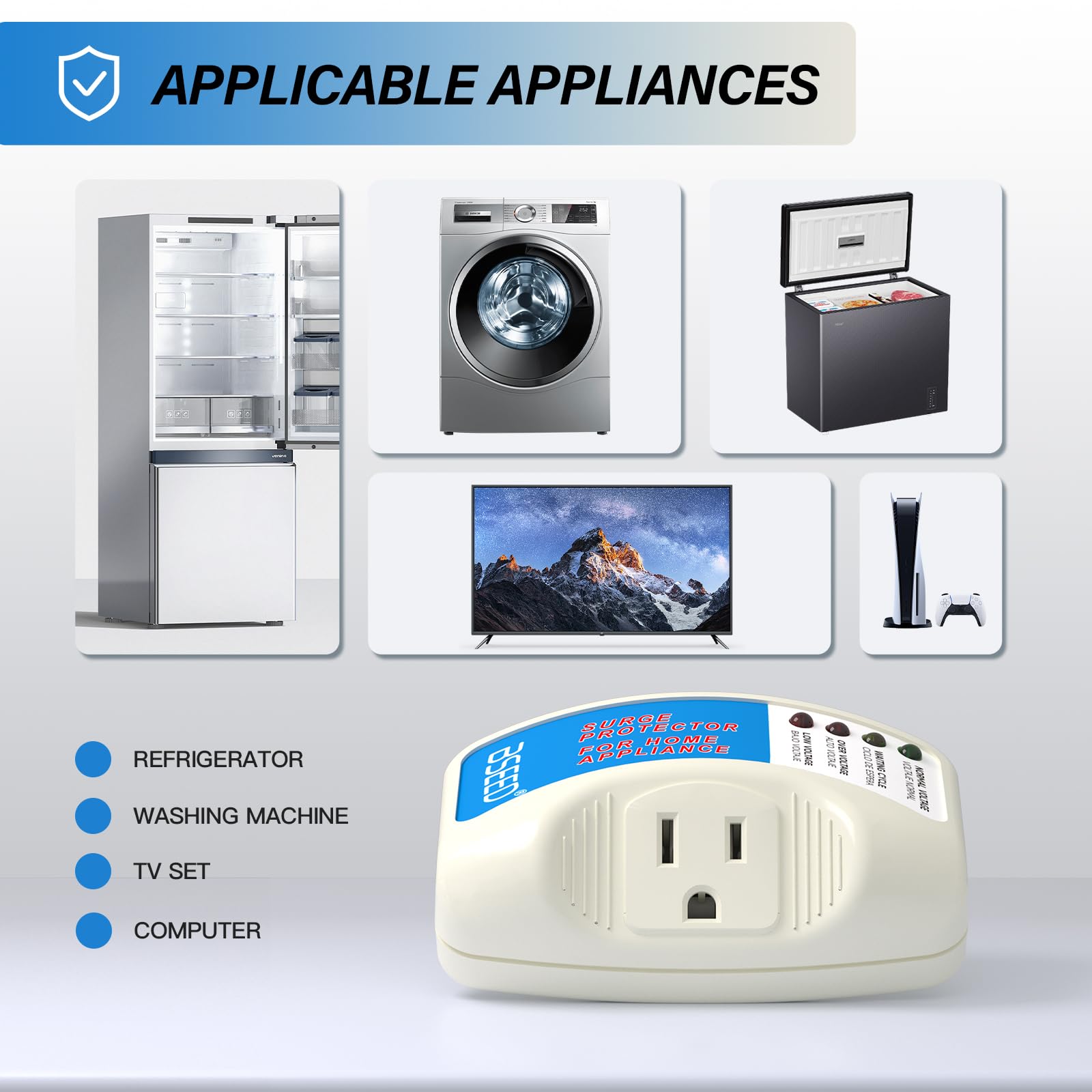 BSEED Enchufe de Aparato Electrodoméstico Protectores contra Sobretensiones Supresor de Potencia Tensión Salida 1 Paqiete