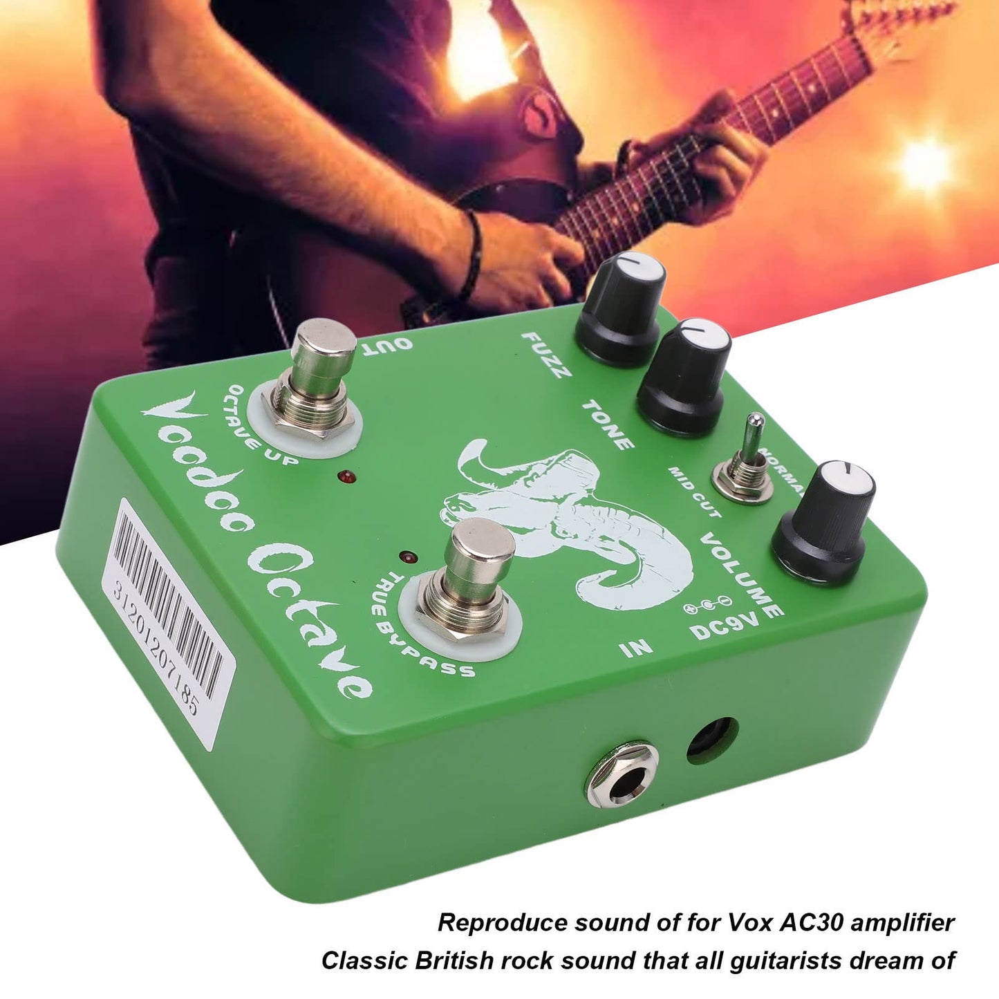 Pedales de Efectos Voodoo Octave Verde True Bypass para Guitarra