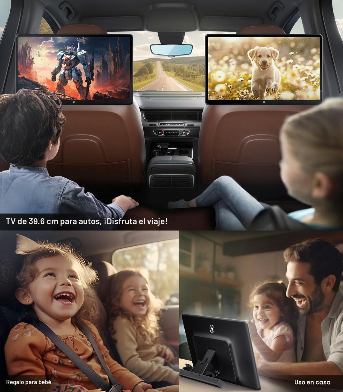 Monitor TV para Coche Android de 15.6 Pulgadas Pantalla Táctil 4K Asientos Traseros Compatible Enlace Inalámbrico de Teléfono