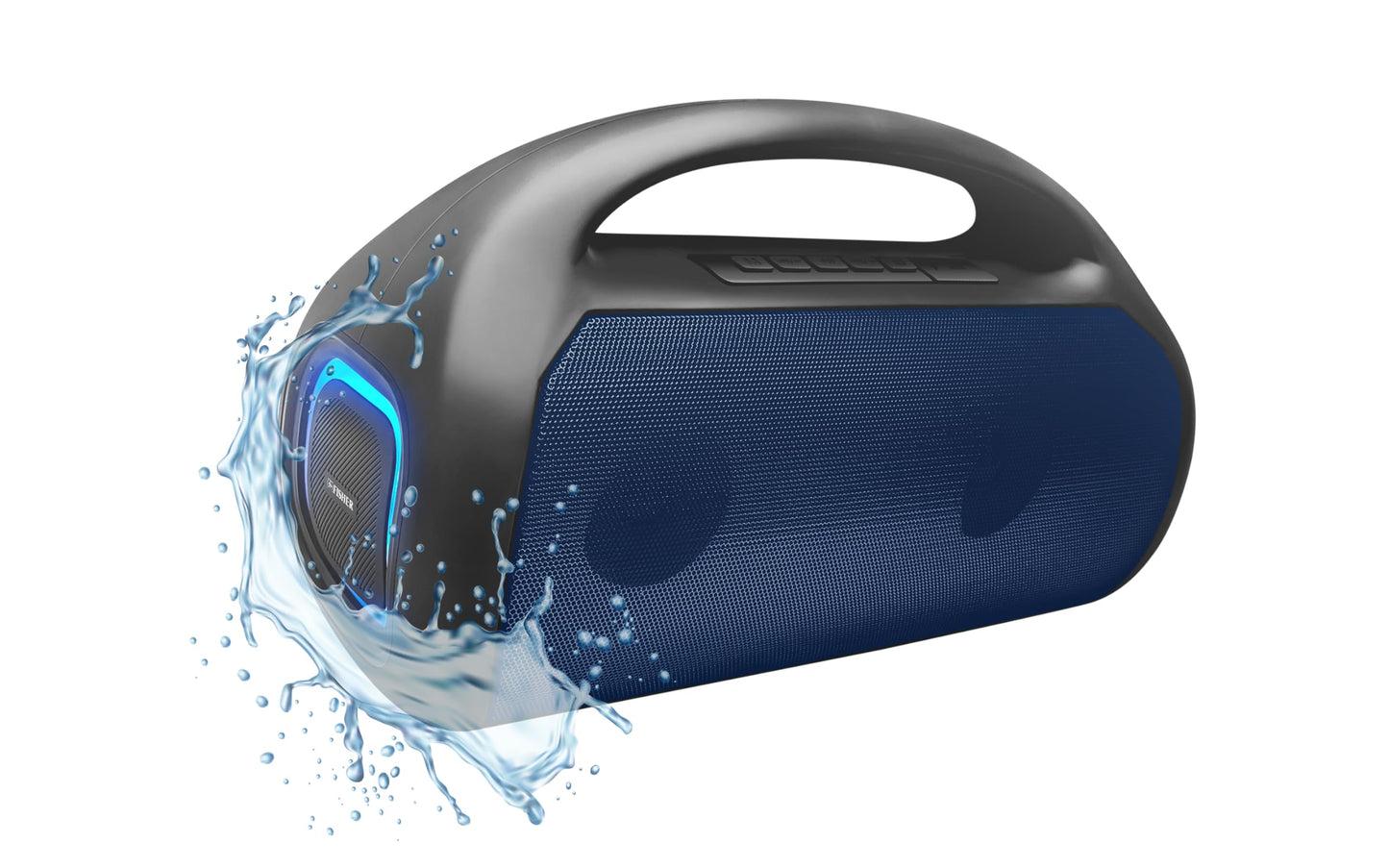 Fisher - Altavoces portátiles Bluetooth - Altavoz inalámbrico portátil con potencia máxima de 20 W, sonido HD, luces RGB, IPX4 resistente al agua, emparejamiento TWS, radio FM, BT 5.3, tiempo de