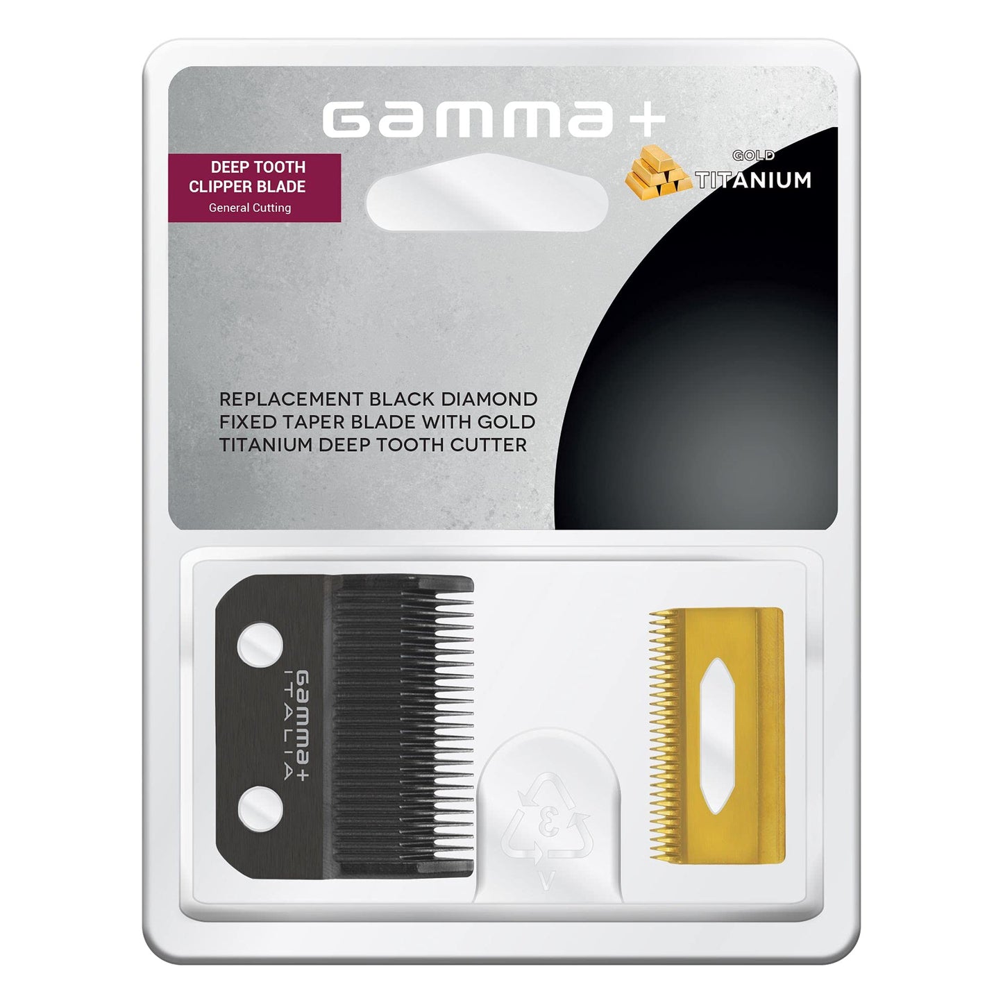 GAMMA+ Cuchilla cónica fija DLC de repuesto con dientes profundos de titanio dorado compatible con cortapelos Alpha, Ergo y Protege