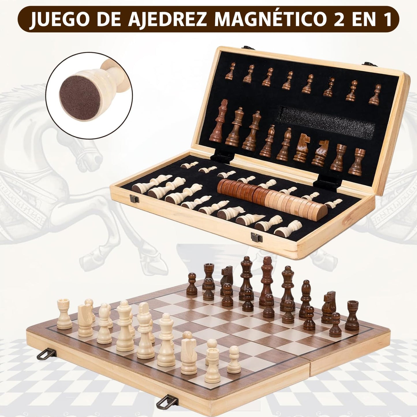 BYCRAY Ajedrez Profesional Magnético, Ajedrez + Damas Juego De Ajedrez Magnético 2 En 1 para Adultos y Niños con Bolsa de Almacenamiento y Caja de Almacenamiento (39x39cm)