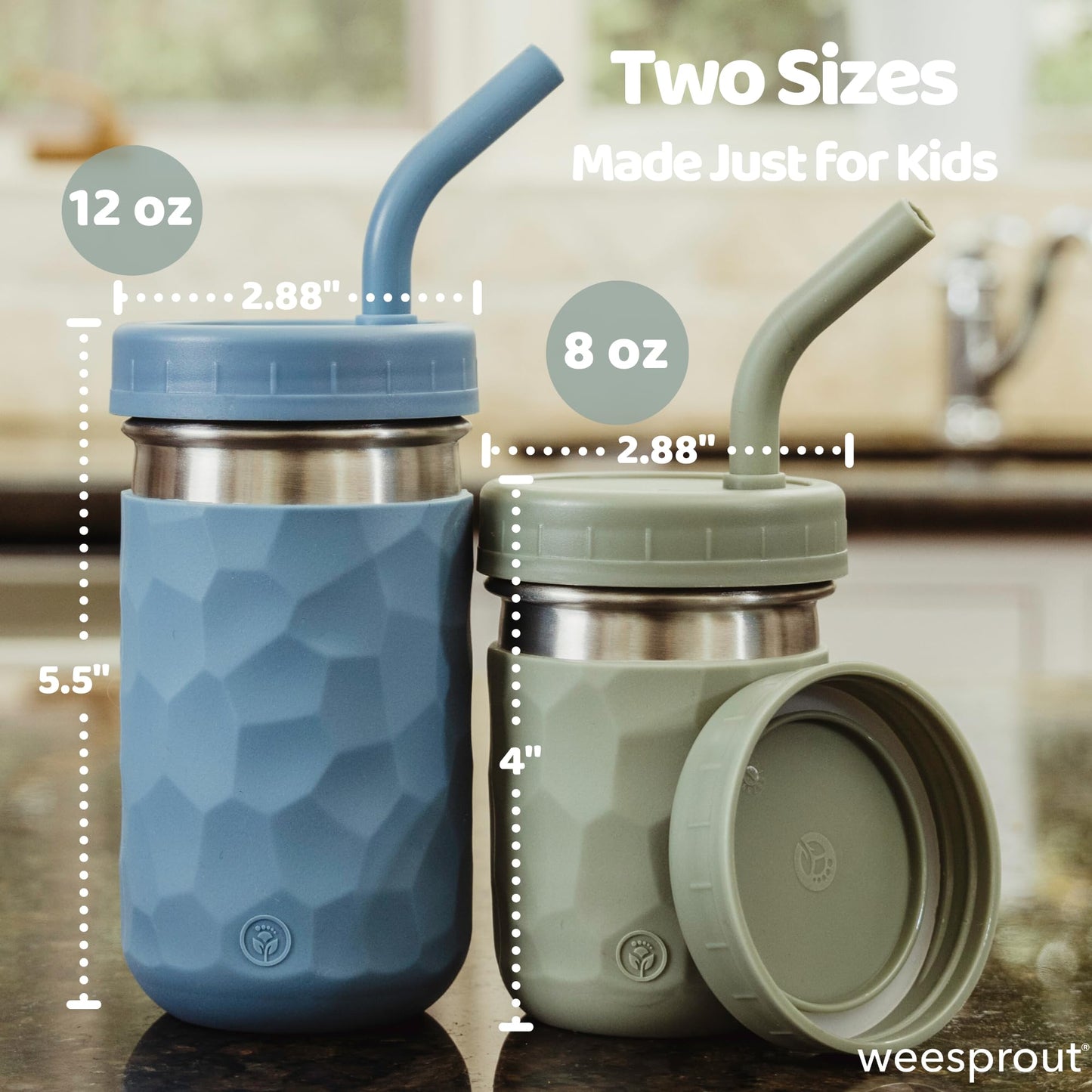 WeeSprout 2 en 1 - Vasos para niños, acero inoxidable, taza con pajita, 2 unidades, 354.88 ml