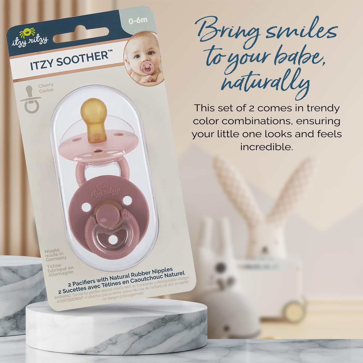 Itzy Ritzy Chupetes de goma natural; para edades de 0 a 6 meses, flor y palisandro