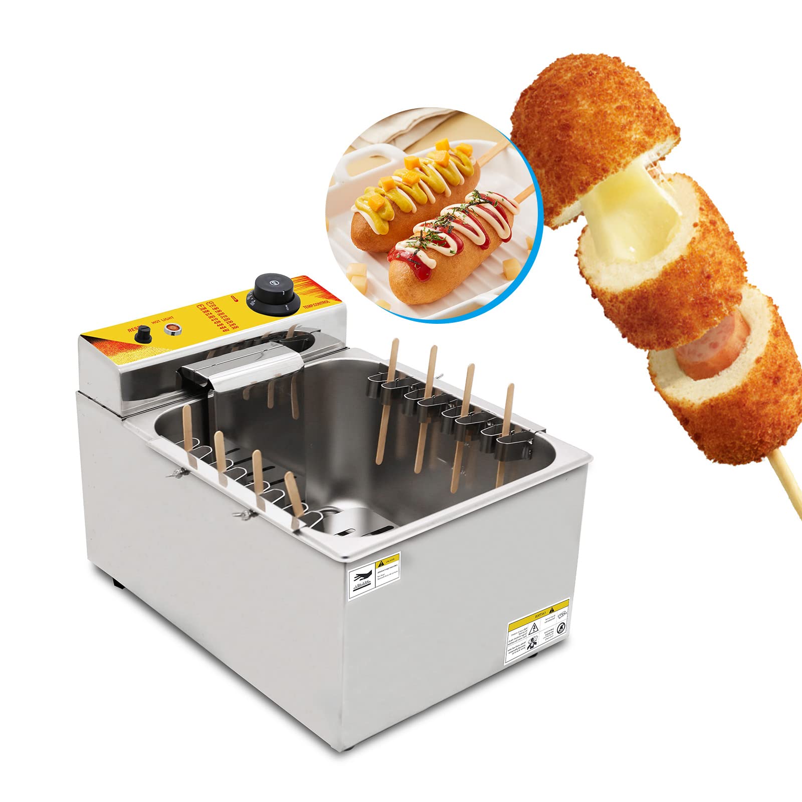 Koalalko - Freidora eléctrica de 12 litros de gran capacidad, para perros calientes, de maíz, caliente, para freidora eléctrica, 8 ganchos