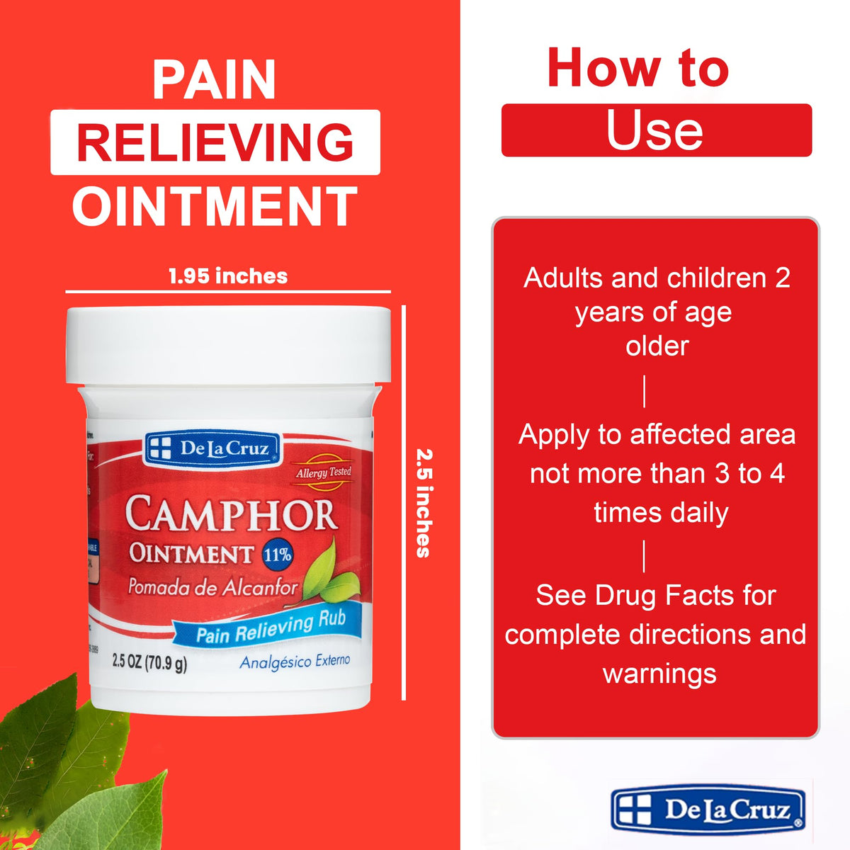 De La Cruz Camphor Ointment 2.5 oz - Pomada De Alcanfor by De La Cruz