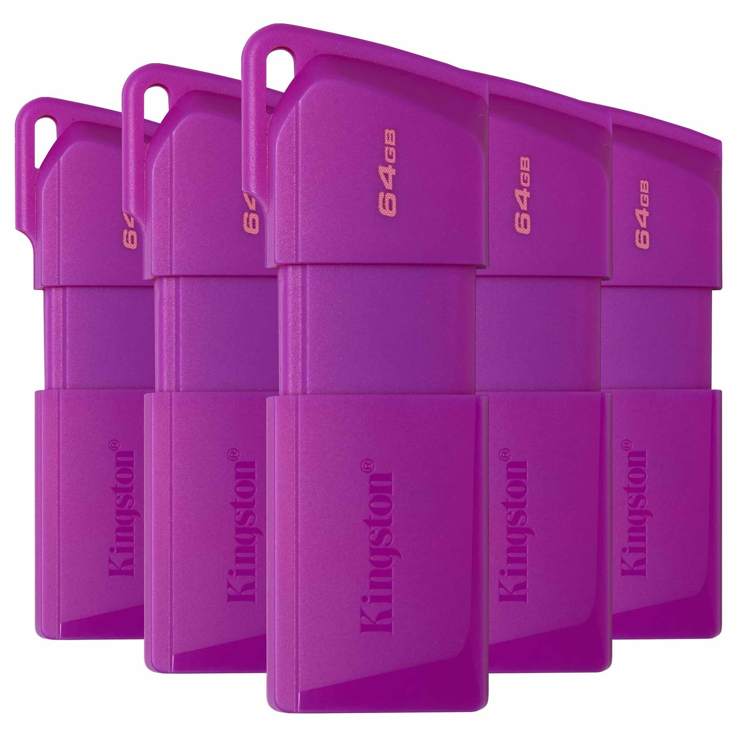 Kit de 5 Memorias Kingston 64GB USB 3.2 Gen 1 EXODIA Color PURPURA (KC-U2L64-7LP) Diseño de capuchón móvil para Proteger el Conector USB estándares de calidad y confiabilidad del sector.