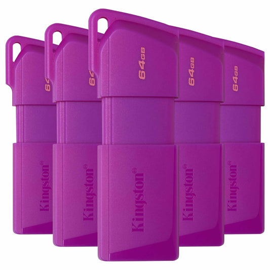 Kit de 5 Memorias Kingston 64GB USB 3.2 Gen 1 EXODIA Color PURPURA (KC-U2L64-7LP) Diseño de capuchón móvil para Proteger el Conector USB estándares de calidad y confiabilidad del sector.