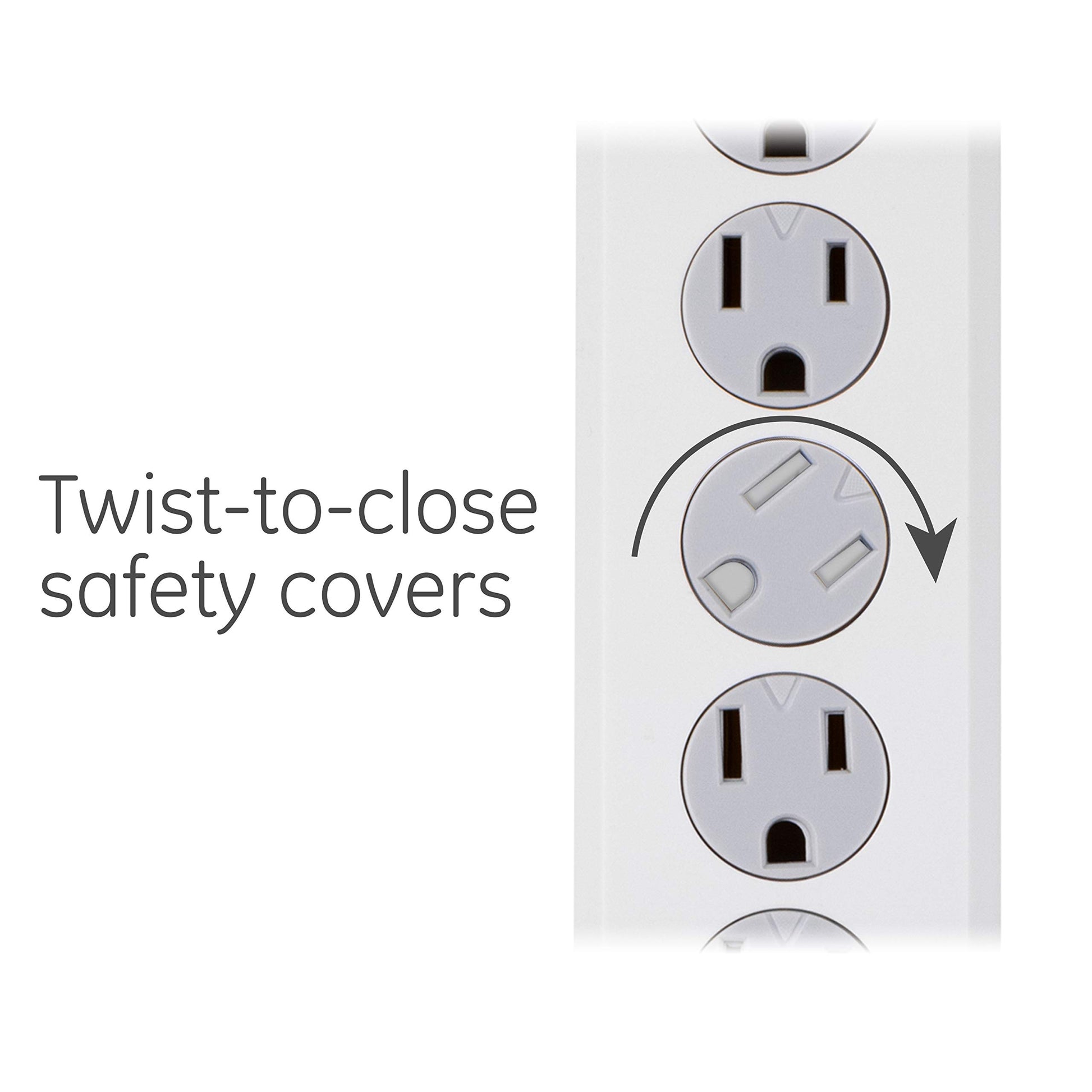 GE Tira Multicontactos De 6 Salidas con Supresor De Picos Y Enchufe Plano, Cable De Extensión De .90 Metros (3 Pies), 800 Julios, Cubiertas De Seguridad con Giro para Cerrar, Blanco,2 Unidades, 54629