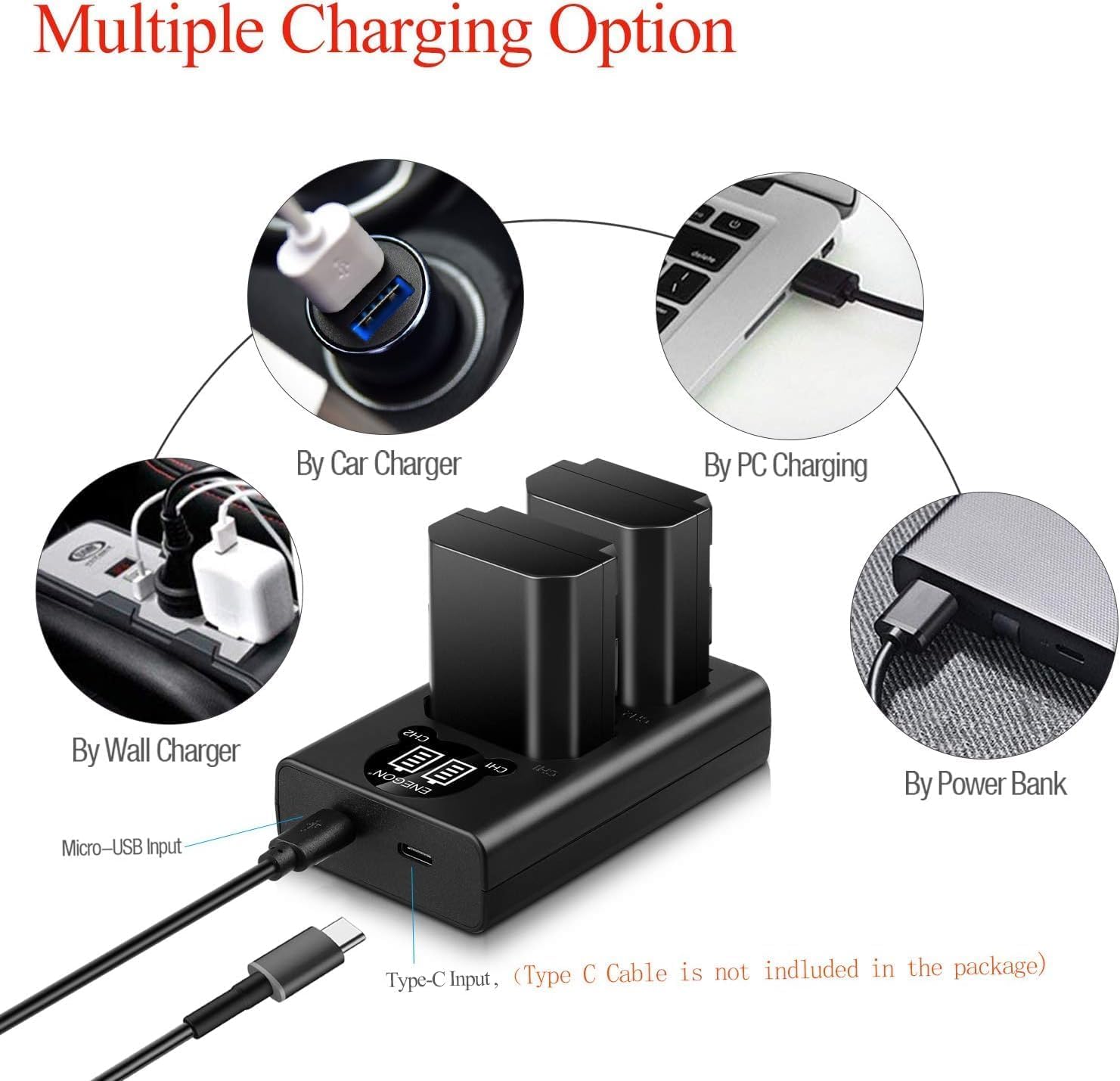 Batería de Repuesto ENEGON Negro Paquete de 2 con Cargador Dual USB para Sony NP-FZ100 y Alpha Serie A9/A7R/A6600
