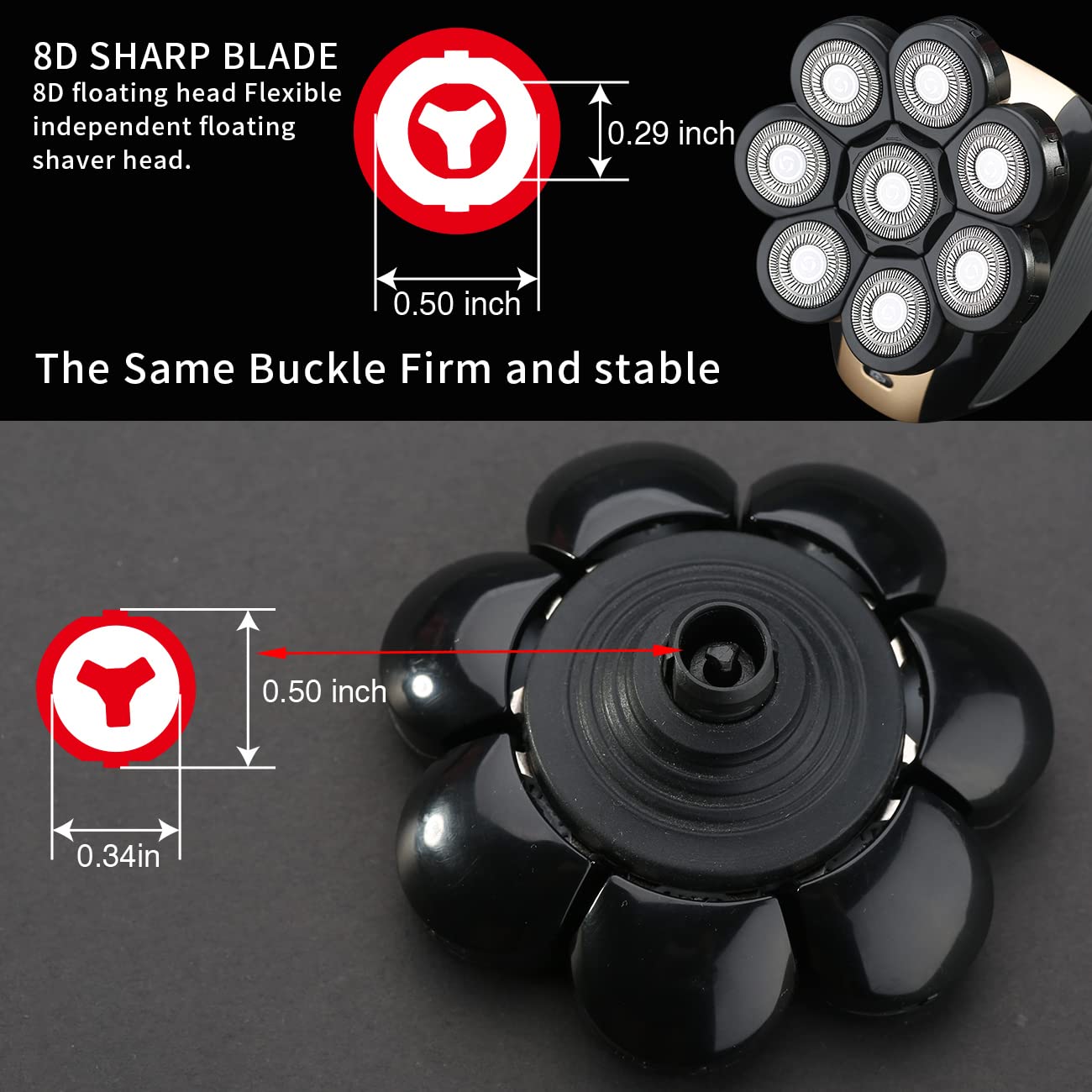 Cabezales de repuesto para afeitadora eléctrica de 8 cuchillas de afeitadora de cabeza de afeitadora de cabeza universal de repuesto para afeitadora eléctrica para freedDOM GROOMING (8D negro)