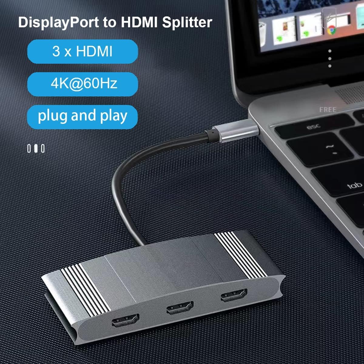 Splitter DisplayPort a HDMI WJESOG Negro Compatible con Multi Monitor 4K a 60Hz