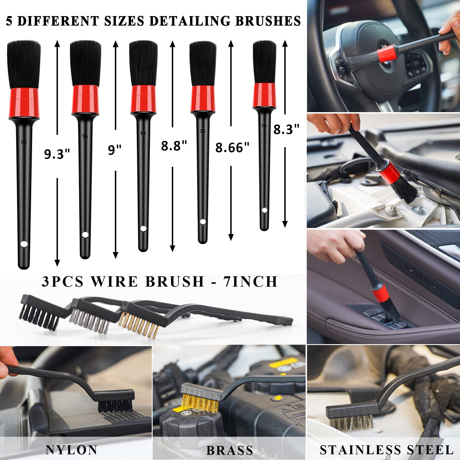 AUTODECO - Kit de 41 piezas de limpieza de coche, kit de limpieza de detalles interiores con aspiradora de mano de alta potencia, cubeta plegable, herramienta para parabrisas, pala de nieve, cepillo