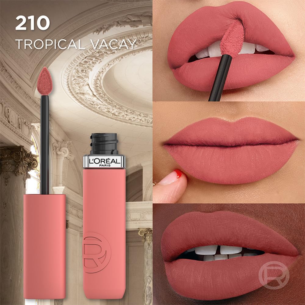 L'Oréal Paris, Infallible Le Matte Resistance, Labial Líquido Mate Larga Duración 16hr, Color Intenso con Ácido Hialurónico, Tono Tropical Vacay 120, 5ml