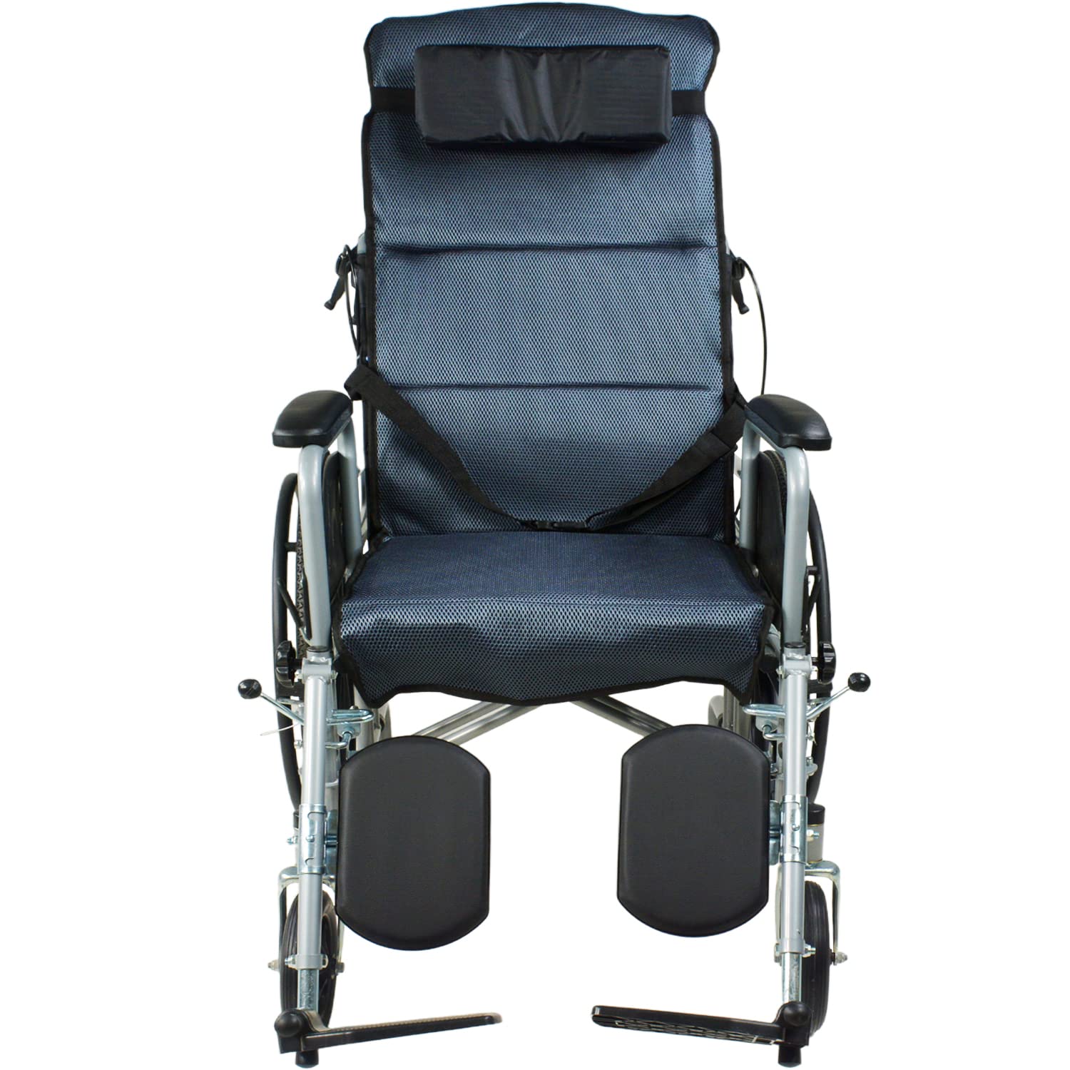 Silla de Ruedas Reclinable NANOFORT Azul Plegable con Frenos de Gatillo para Adultos Mayores Discapacitados