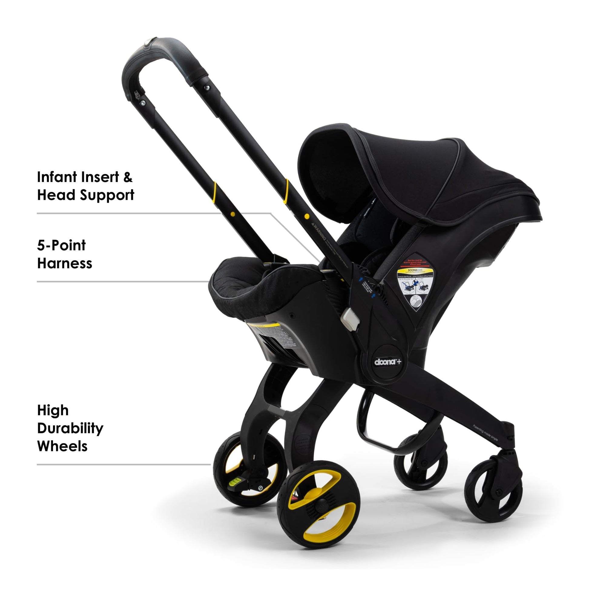 Autoasiento y Carriola Doona MIDNIGHT Edición Especial orientado hacia atrás con pasador, útil y práctico para Niño