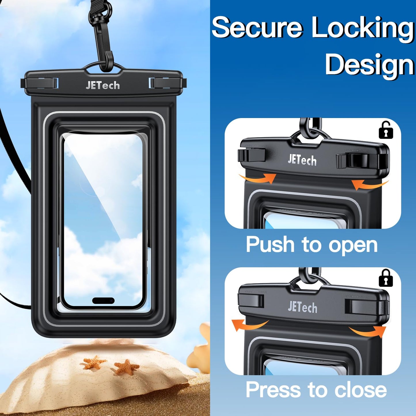 JETech Flotante Bolsa Estanca Móvil, 2 Unidades Funda Impermeable iPhone 16e 16 15 14 Pro MAX Plus, Galaxy S25 S24 S23 Ultra, Pixel 10 Series y Otros hasta 7 Pulgadas, Bolsa Seca IPX8