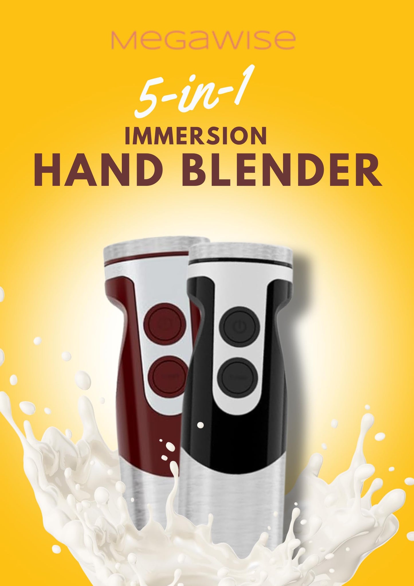 Licuadora de Mano MegaWise Pro Titanio Blanca 12 Velocidades con Picadora 500 ml