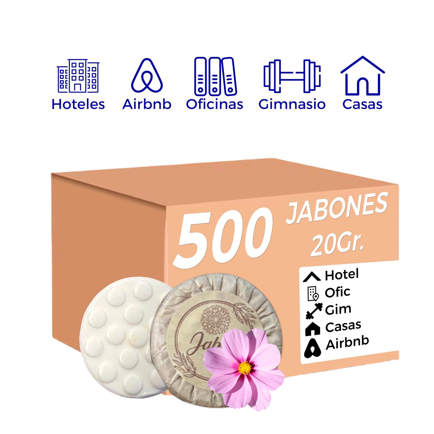 Caja de Jabón Corporal de 20g Con 500 Piezas, Mini Jabones Redondos Relajantes, Ideal Para Hoteles, Airbnb, Posadas, Hospitales, Spa, Jabon de Baño, Jabón Corporal Ecospa (Flora)