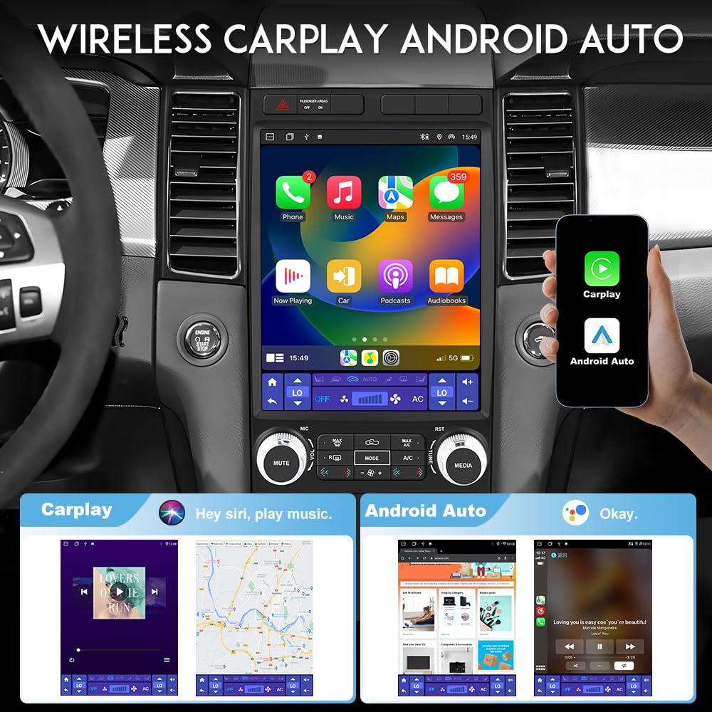 【4+64G】 Radio estéreo de coche para Ford Taurus 2012-2014, unidad principal de visualización táctil de 12.1 pulgadas Bulit en CarPlay Android Auto Bluetooth/GPS/WiFi/cámara de respaldo/SWC/FM