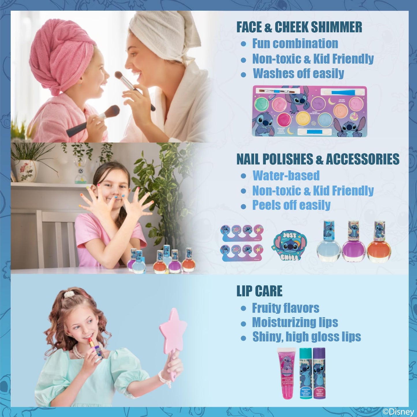 Stitch Set de Maquillaje para Niñas Gloss y Esmalte con Maletín de Belleza