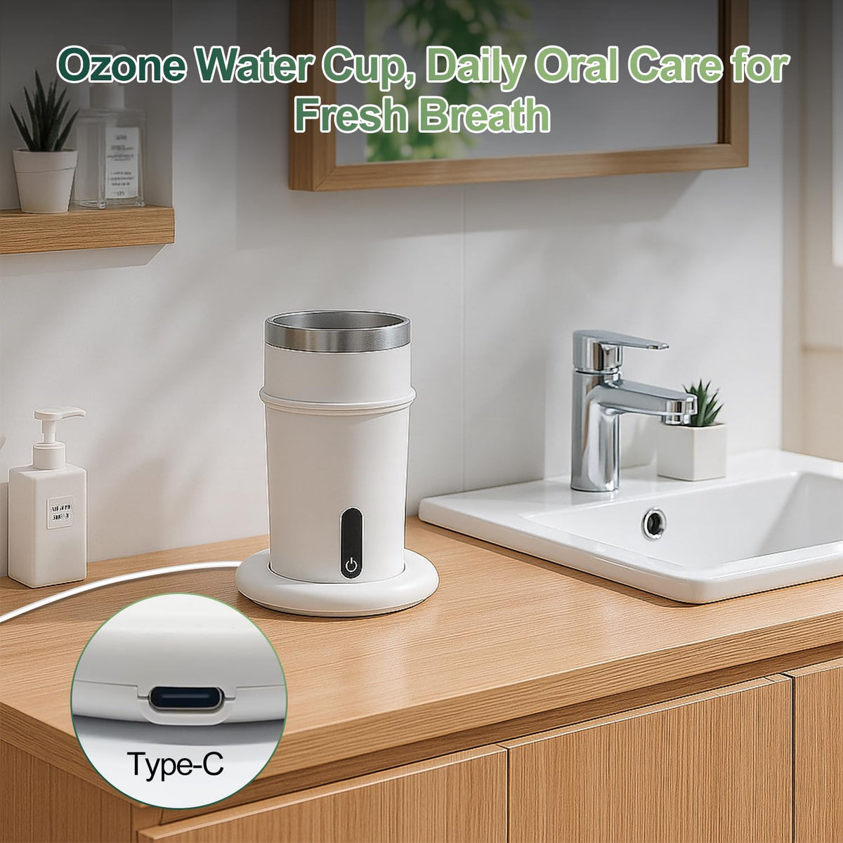 Vaso Generador de Agua con Ozono MHTGYLMY Blanco Multiusos Recargable para Cuidado Bucal y Limpieza de Frutas
