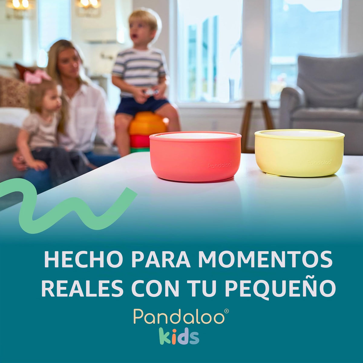 Pandaloo - Cuencos de porcelana para niños con funda y tapa de silicona extraíble, base de succión fuerte, apto para microondas y lavavajillas, a prueba de niños pequeños, cuencos de alimentación de