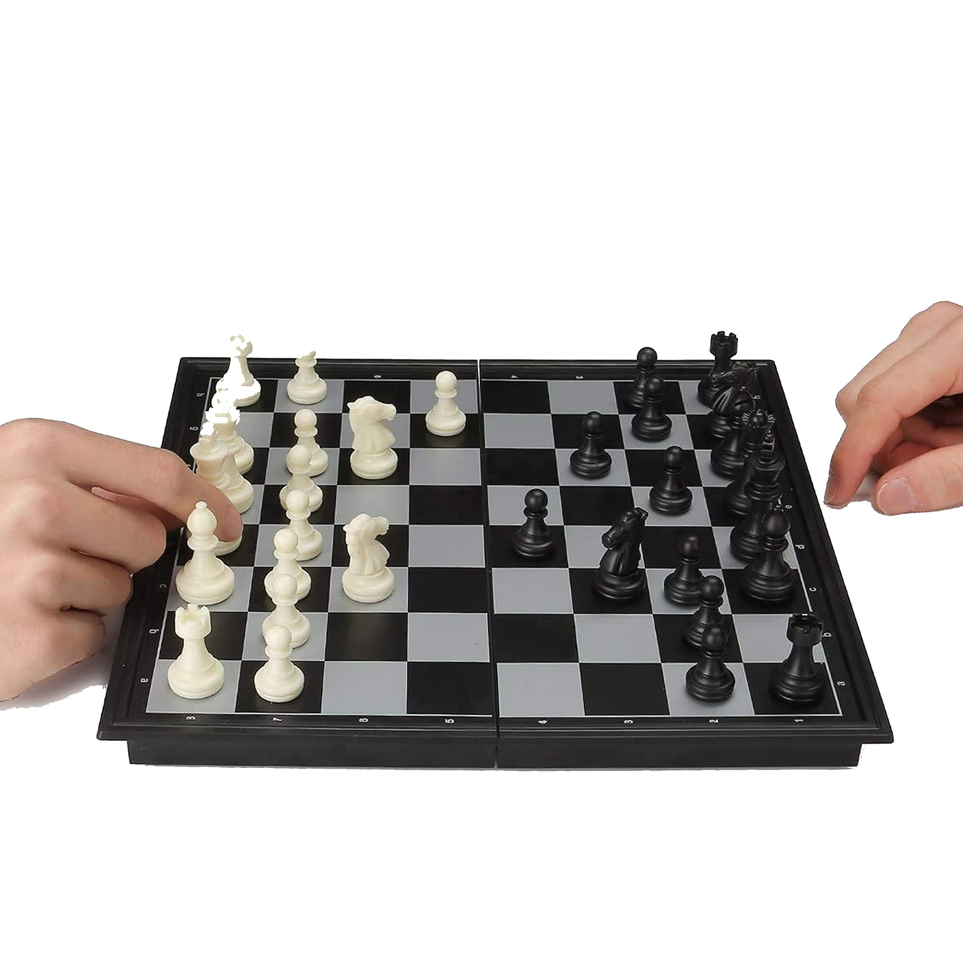 Bluelander Ajedrez Profesional, Magnético, (25cm) Diseño Clásico de Lujo, Tablero Plegable, Portátil 25cm x 25cm Abierto (25cm x 12.5cm Cerrado), Juego de Mesa Portátil y Educativo (Blanco y Negro)