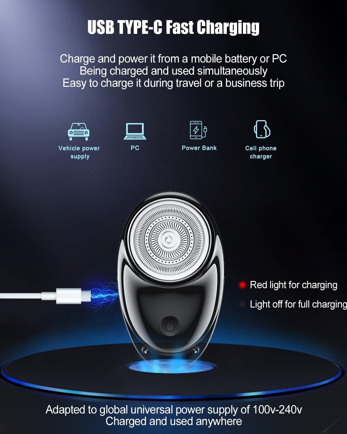Afeitadora eléctrica con un solo botón para hombres, afeitadora eléctrica rotativa portátil, tamaño de bolsillo, recargable, para uso en seco y húmedo, resistente al agua IPX6, para viajes, hogar,