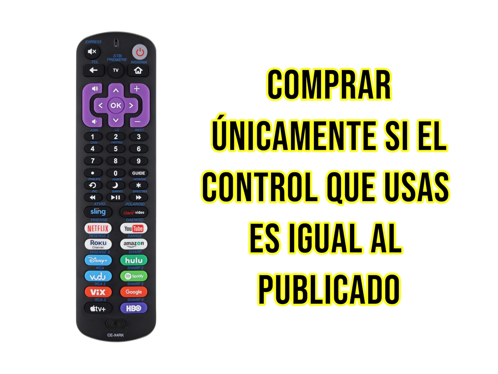 CONTROL EXPERT Control Compatible con Roku TV TCL LG Hisense Sharp Philps