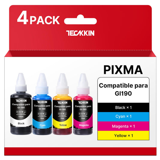 Botella de Tinta TECKKIN Reemplazo Compatible para Canon PIXMA G1100 G1110 G2100 G3100 G3102 G3110 G4102 G4110 4 Botellas