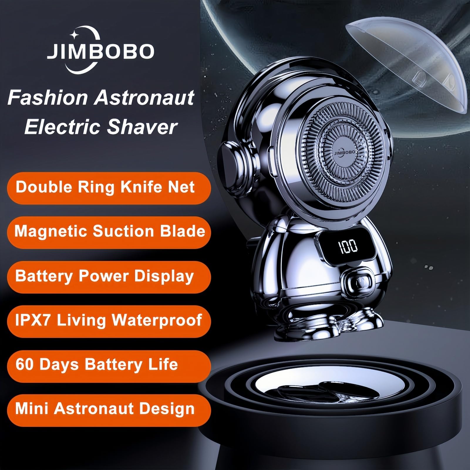JIMBOBO Mini Shave Afeitadora Eléctrica para Hombre, Astronautas Rasuradoras Eléctricas Giratorias con LED Almacén de Carga, Cuchilla Magnética, Doble Seco y Húmedo Afeitar para Hogar, Coche, Viajes
