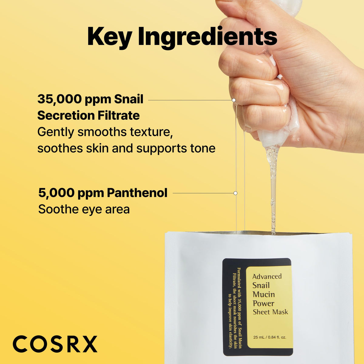 COSRX Máscara avanzada de caracol Mucin con hoja de alimentación de 10 hojas, 35.000 ppm de filtro de secreción de caracol | Cuidado de la piel coreana, hidratante, hidratante