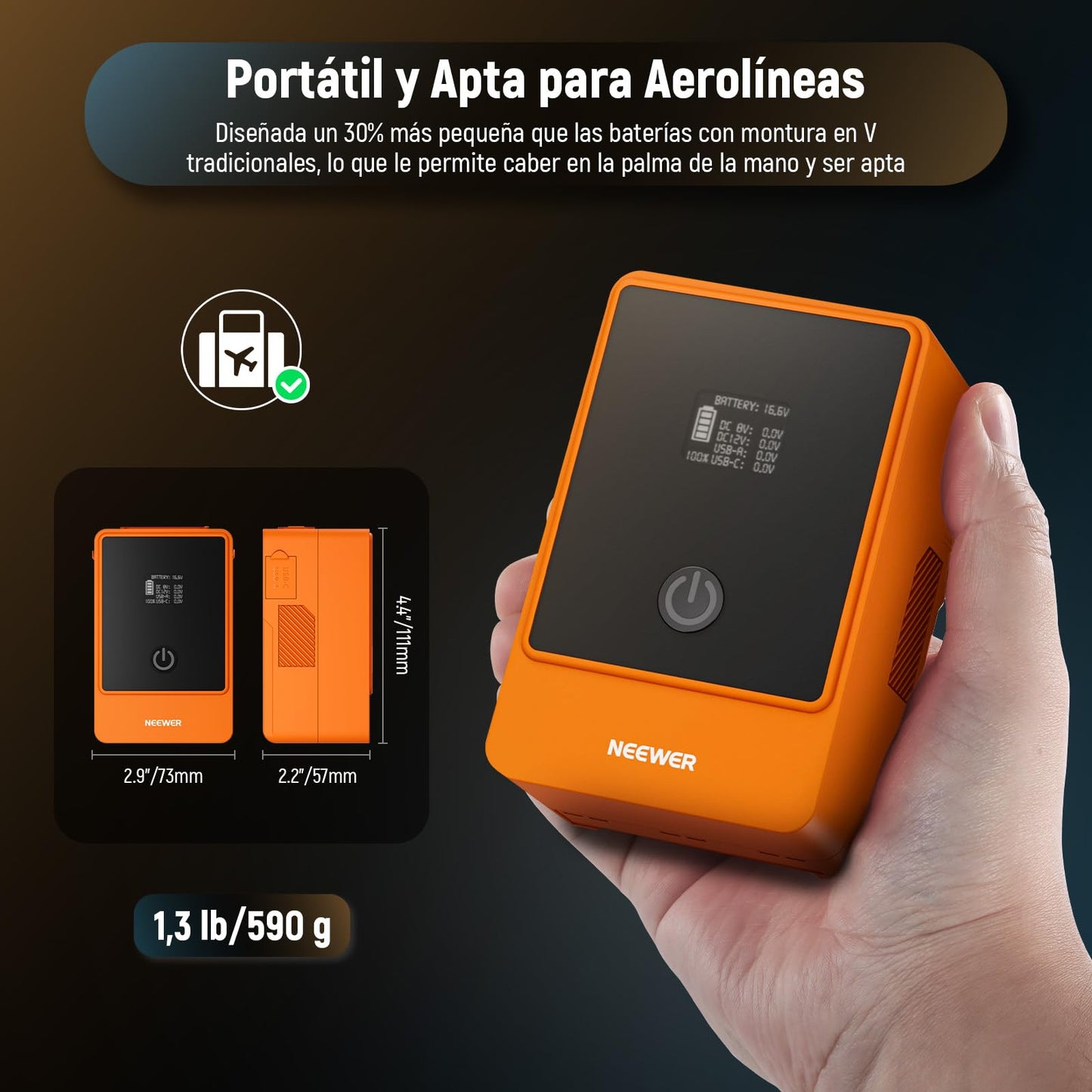 Batería Mini V Mount NEEWER Naranja 6800mAh 99Wh 14.5V para Videocámara Compatible con SmallRig BMPCC 4k 6k