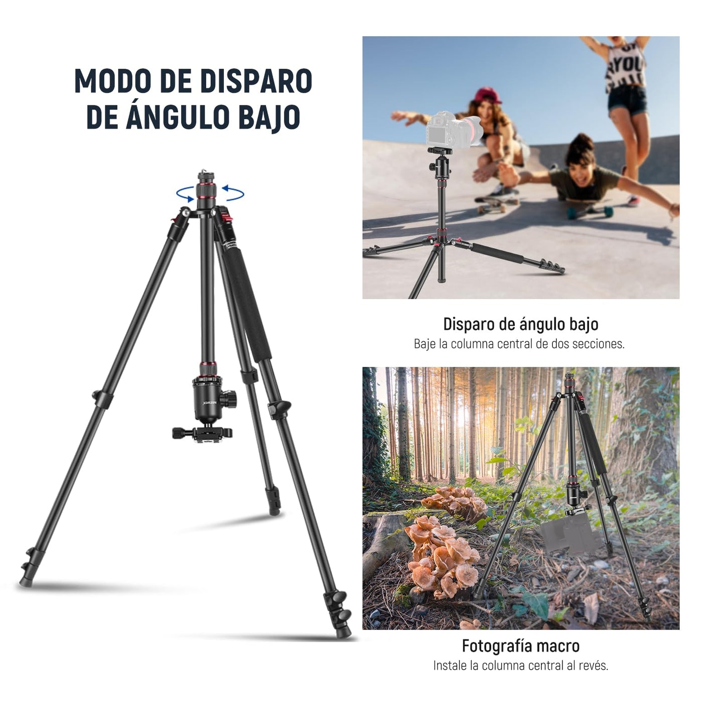 Trípode Monopie NEEWER Negro Viaje con Control Remoto y Cabezal 360° para Cámara DSLR de Aluminio
