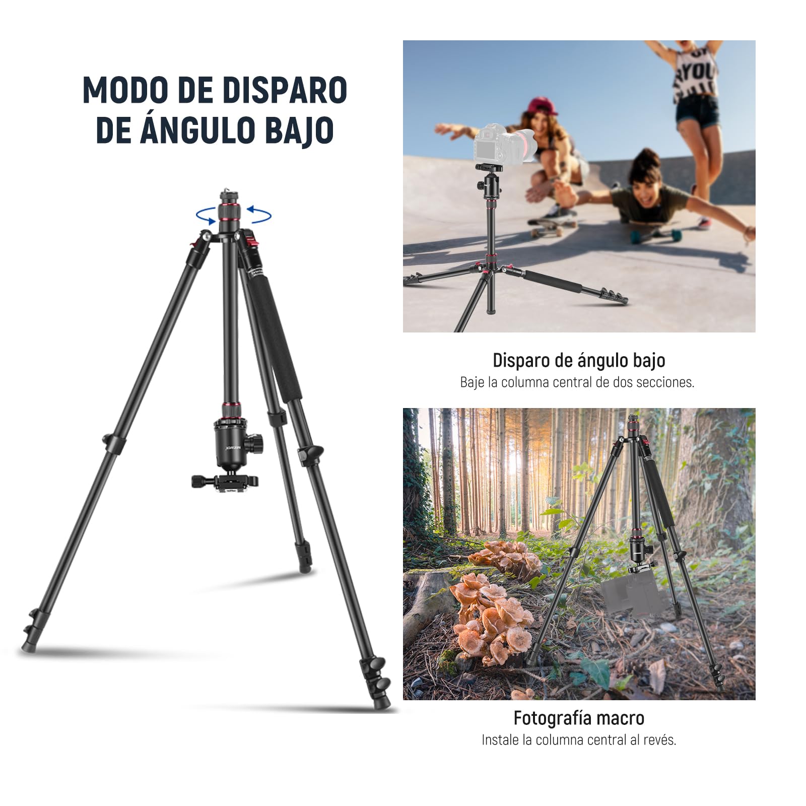 Trípode Monopie NEEWER Negro Viaje con Control Remoto y Cabezal 360° para Cámara DSLR de Aluminio