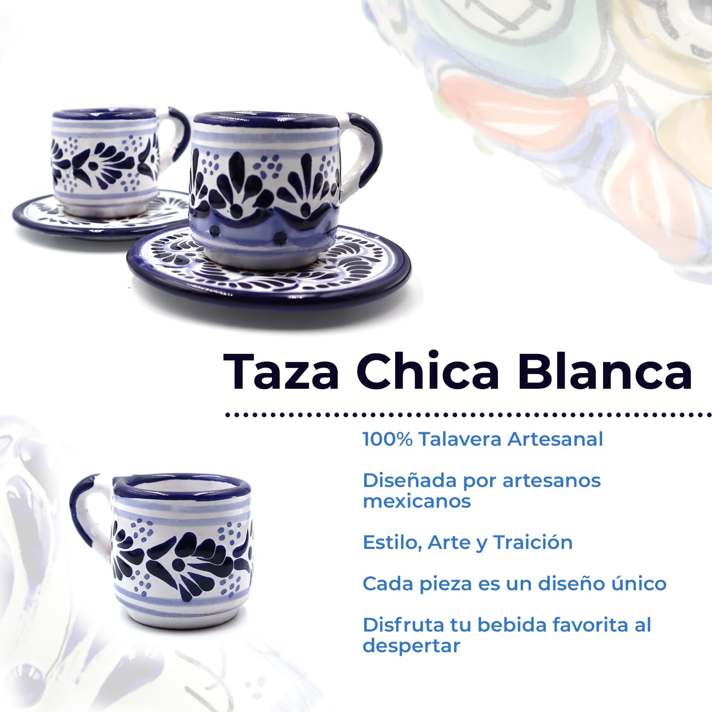 Juego de Tazas de Café Expresso Nubexpo Talavera Poblana Artesanía Mexicana 2 Piezas