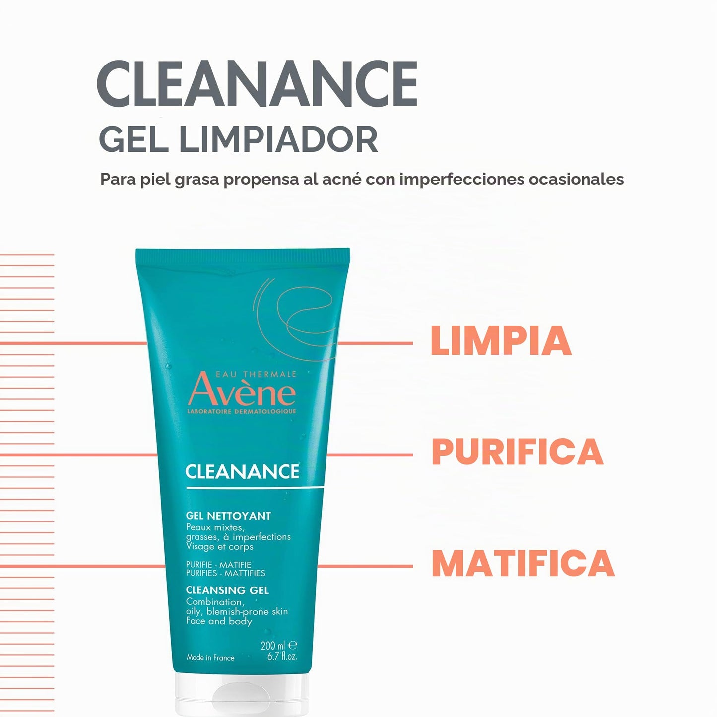 Eau Thermale Avène - Gel limpiador para cara y cuerpo, 6.7 fl.oz.