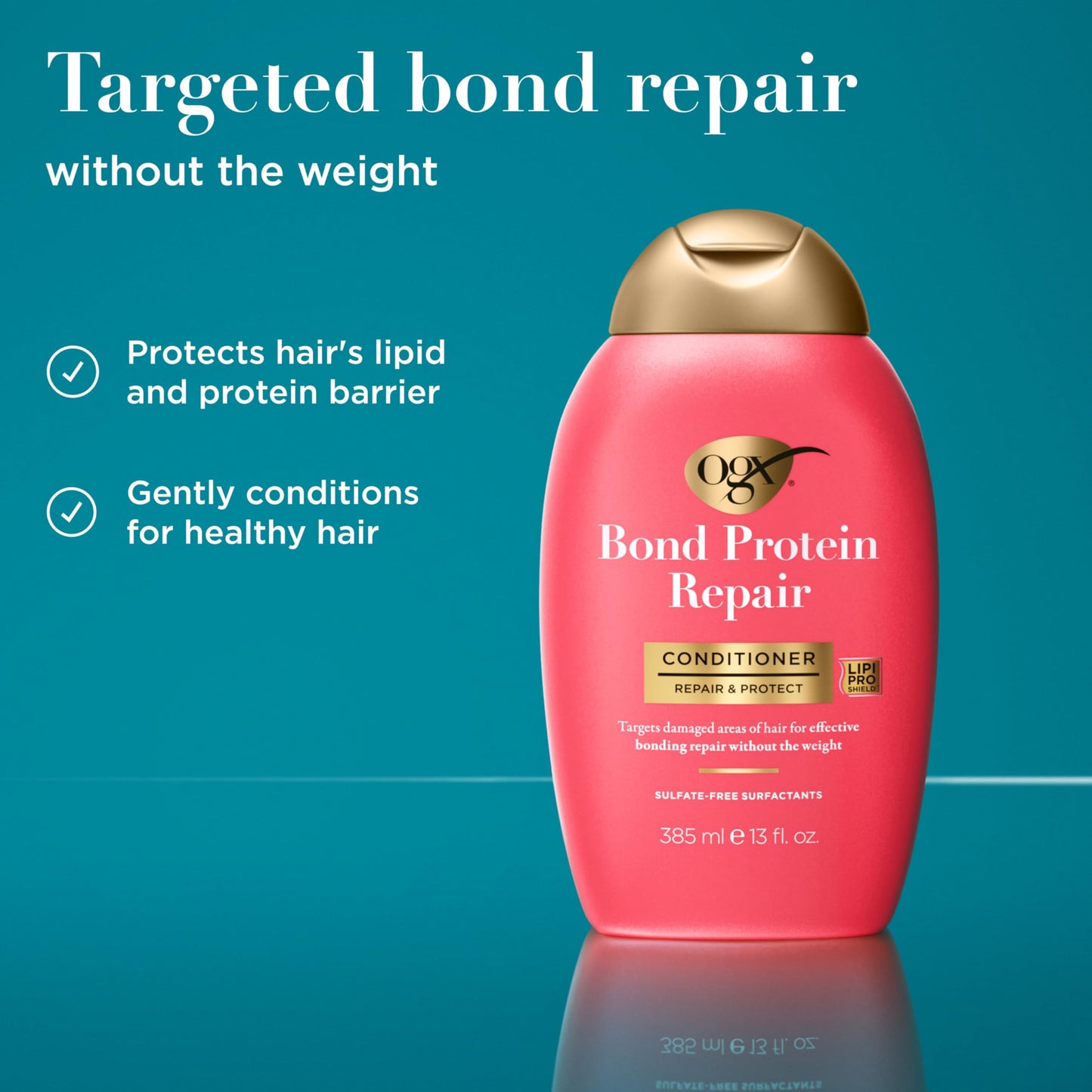 OGX, Acondicionador BOND REPAIR, Reparador de Proteínas, Actúa en Áreas Dañadas, Tecnología LipiPro Shield
