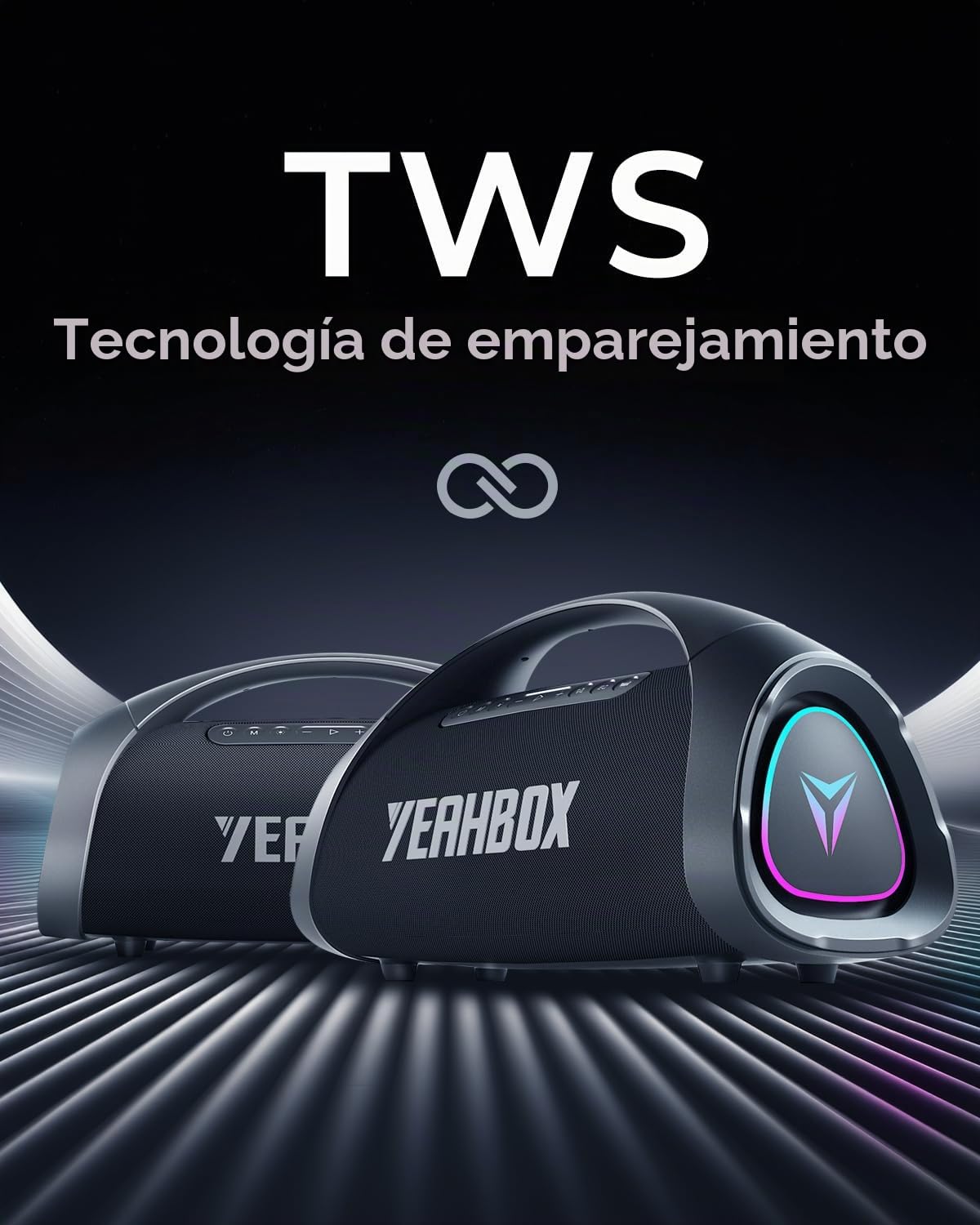 Altavoz Portátil Impermeable YEAHBOX Azul con Subwoofer y Carga Rápida para Fiestas