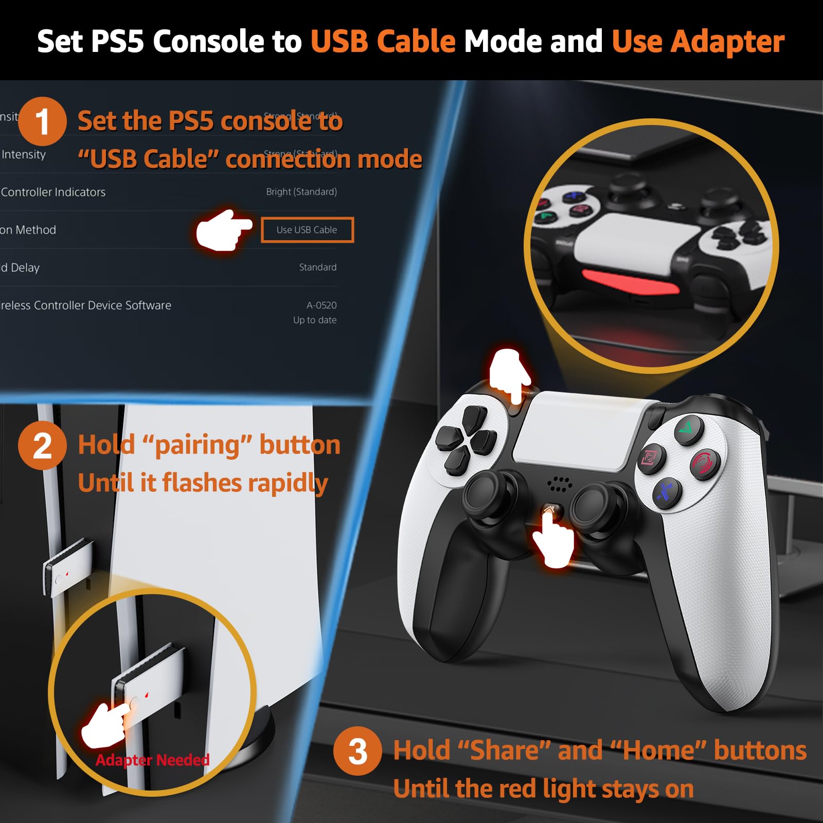 IWGAME Controller for PlayStation-5, Compatible with PS-5/PS-5 Pro/PS-4/ PC, Wireless Controllers Supports Adjustable Turbo, Remap, Hall Effect, Gaming Controller for PS-5 Games (2.4G Adapter Required