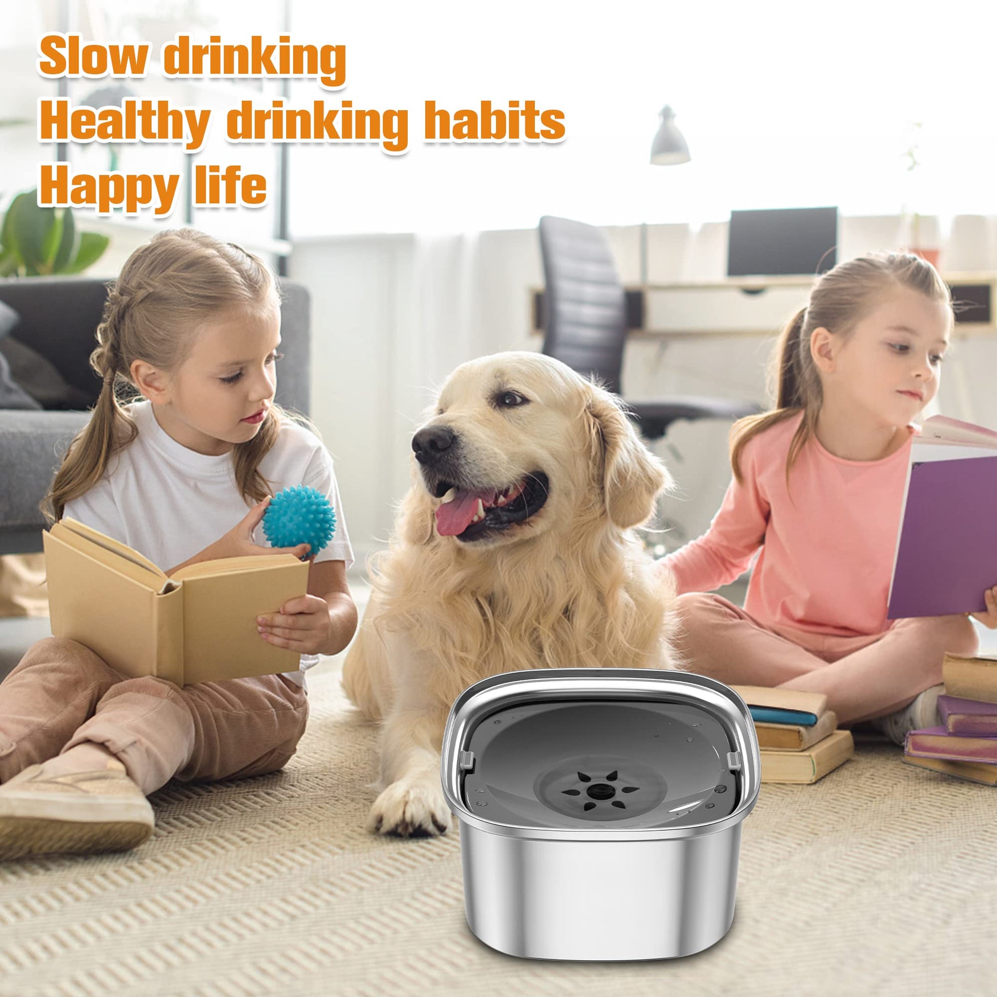 Decflow tazón de agua para perros de 3 litros de acero inoxidable con tapa, tazón de agua sin derrames para perros grandes, a prueba de salpicaduras, dispensador de agua para mascotas para bebedores desordenados
