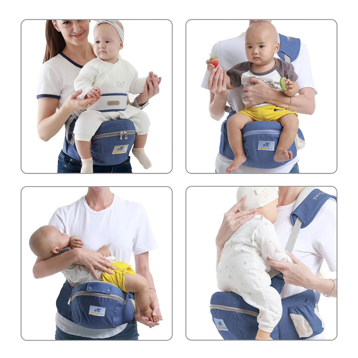 ZEZELIFE Portabebé Asiento de Cadera,Portador de Bebé Ergonómico Taburete de Cintura Algodón con Cinturón de Seguridad y Correa de Hombro Individual Posición Múltiple para Bebé Niños Recién Nacido 0-36 Meses
