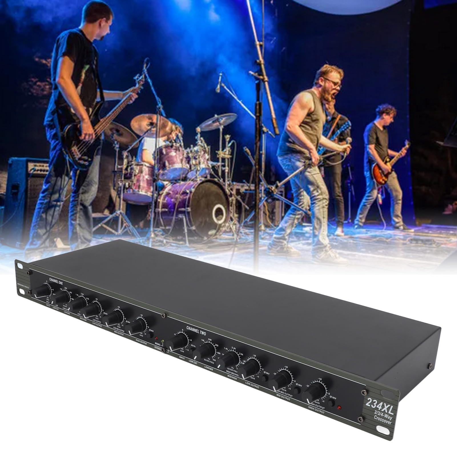 Crossover 234XL, Crossover Mono de 4 Vías para Presentaciones en el Escenario, Proporciona Crossover de Sonido Premium y Efecto Estéreo
