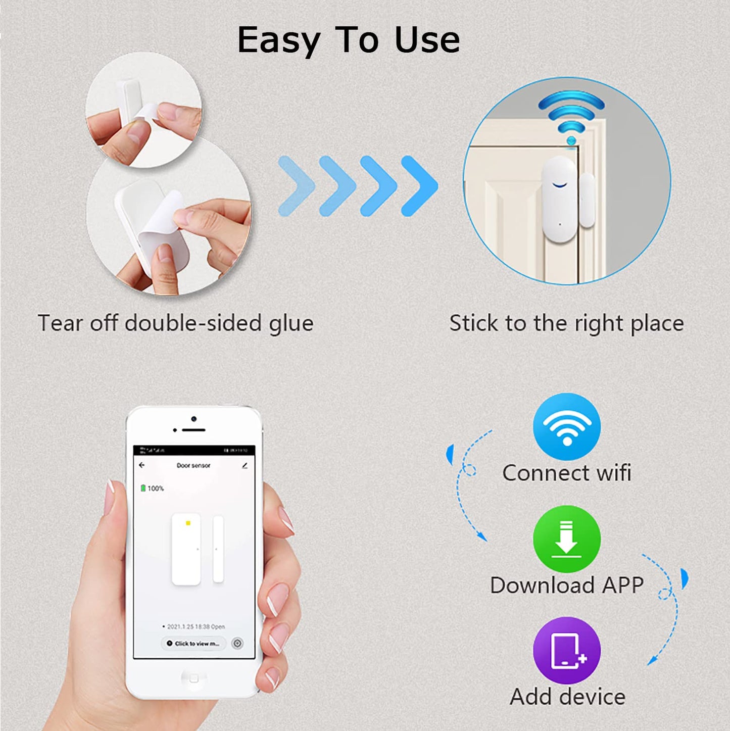 Sensor de Puerta WiFi Tuya Blanco Inteligente para Seguridad en el Hogar y Negocios