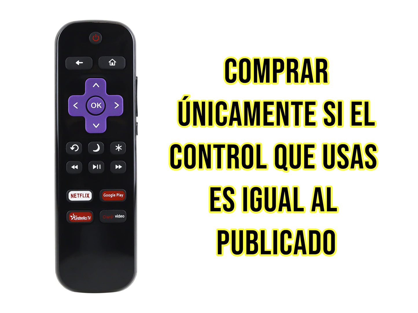 CONTROL EXPERT Control Remoto Compatible con ROKU ATVIO HISENSE Smart TV Netflix Google Play Claro Video Pantalla TV
