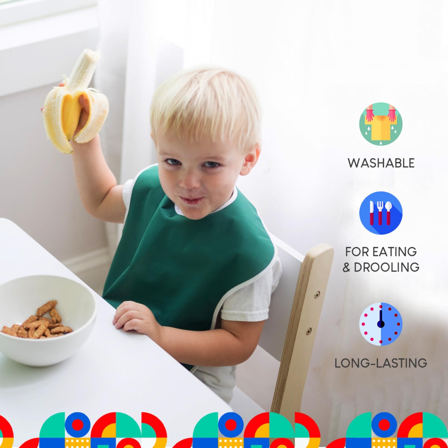 Toppy Baberos grandes impermeables para niños pequeños con botones a presión, respaldo de onda, 4 baberos
