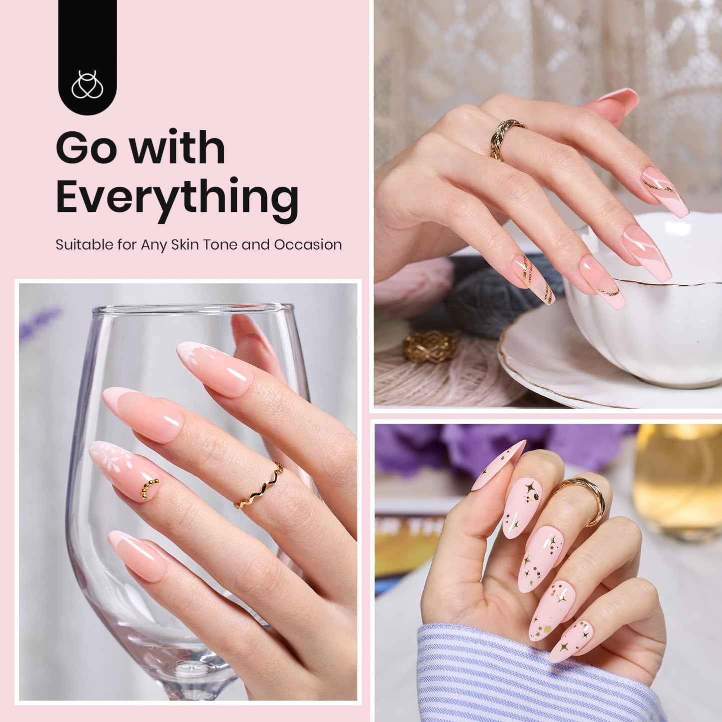 Kit de esmalte de uñas en gel Beetles Nude Pink con lámpara de uñas con luz LED UV, kit de inicio de 6 piezas, capa superior de gel base, juego de esmalte de gel Soak Off Nude Pink con lima de uñas para manicura DIY, uñas neutras, regalo para mujeres