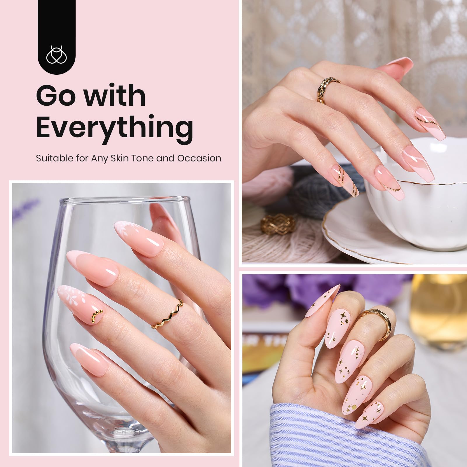Kit de esmalte de uñas en gel Beetles Nude Pink con lámpara de uñas con luz LED UV, kit de inicio de 6 piezas, capa superior de gel base, juego de esmalte de gel Soak Off Nude Pink con lima de uñas para manicura DIY, uñas neutras, regalo para mujeres