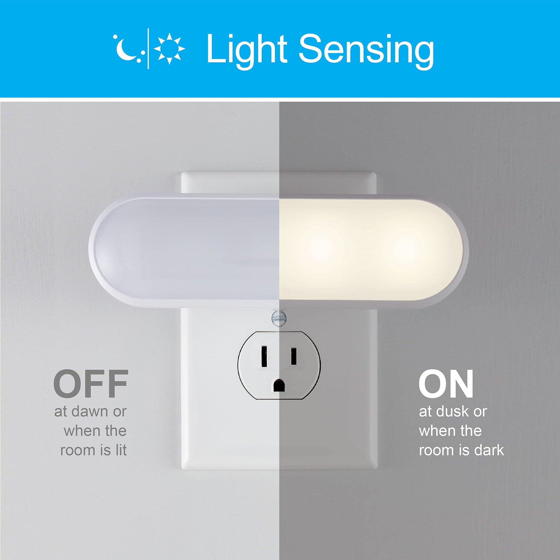 GE Ultrabrite, Barra de Luz LED, Enchúfable, Sensor de Luz, con Apagado al Amanecer, 100 Lúmenes, Ideal para Dormitorio, Baño, Pasillo, Cocina, Eficiencia Energética, Blanco, Paquete de 1, 12498